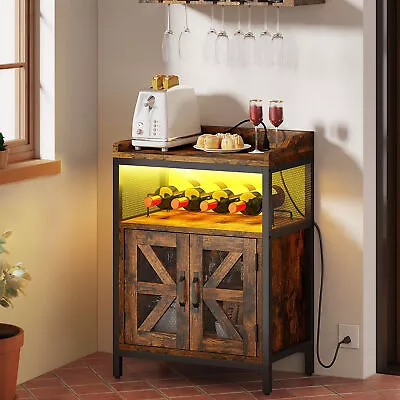 Wine Bar Cabinet With Led Lights & Power Outlets Liquor Cabinet With Wine Rack • $79.99