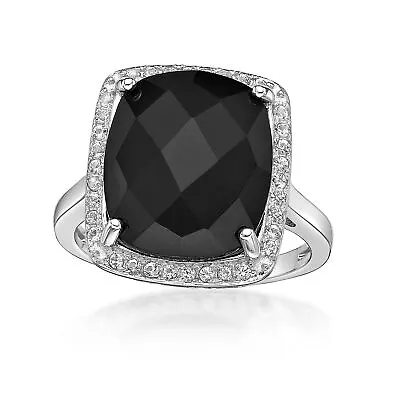 $54.99 • Buy Sterling Silver Checkered Cushion Black Onyx Ring With White Topaz Accent Sz 7