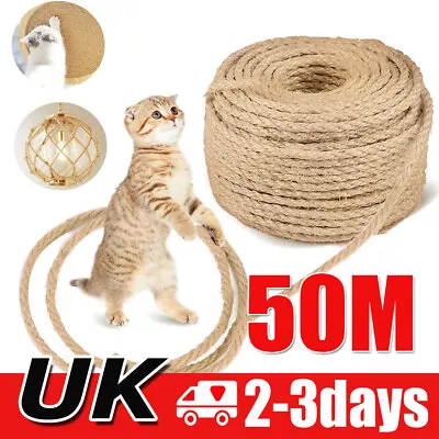 50m Natural Sisal Rope Cat Scratching Post Claw Control Toys Crafts Pets Animal • £13.89