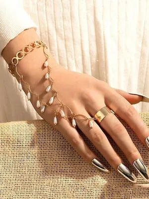 £24.60 • Buy Women Gold Bracelet With Ring, Bracelet With Attached Ring, Indian Jewellery
