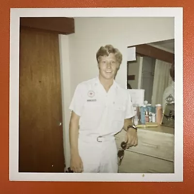 VINTAGE PHOTO Handsome Male Nurse In “nifty Little Uniform” 1970 Original Color • $12
