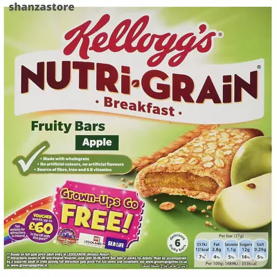 Kellogg's Nutri Grain Fruity Breakfast Bars Apple 6x37g | UK Free Dispatch • £4.99