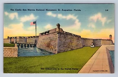 Vintage The Castle San Maros National Monument St Agustine Fl Linen Postcard Am • $3.99