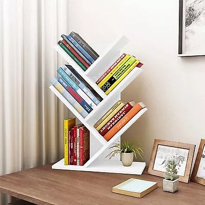 60cm Tall Bookcase Tree-shape Storage Shelves Bookshelf Display Stand RackWhite • £19.80