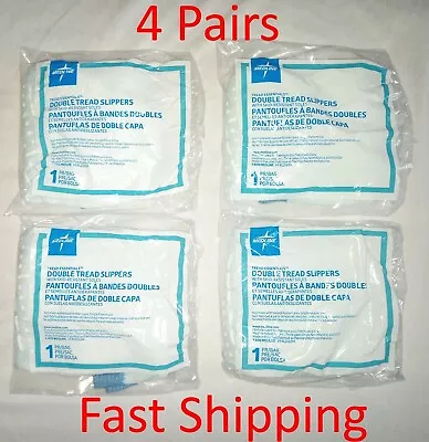 4 Pair Double Sided Medline Essentials Lt Blue Large Non Skid Slipper Socks • $11.99