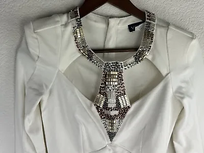 VENUS Off White Women's Dress Long Sleeves  Rhinestones Size 2 Rear Zipper NWT • $11.99