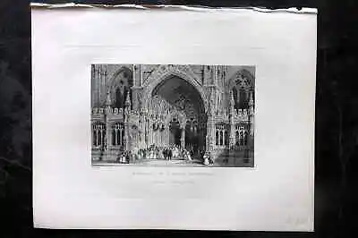 Fisher (Pub) 1844 Antique Print. Entrance To Lincoln Cathedral • £16