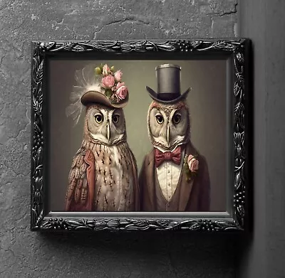 Mr And Mrs Owl Couple Art Print Wall Hanging Animal Picture Photo Wedding Gift • $6.99