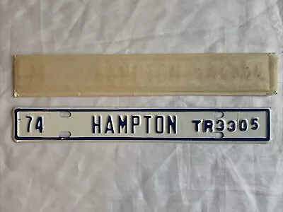 $7 • Buy 1974 Hampton Va City License Plate Tag Topper #TR3305 Blue White Vintage