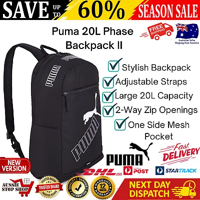 $101.20 • Buy Puma Phase Backpack II Bag 20L For Laptop Travel Work School Sports Padded Black