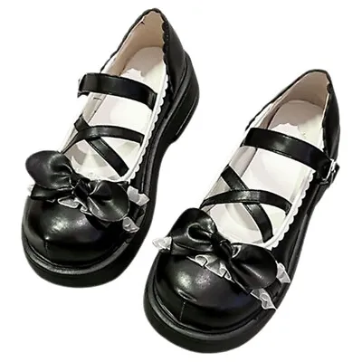  Girl Shoe Black Womens Heels Heeled Boots For Dress Shoes Lolita Japanese • £29.79