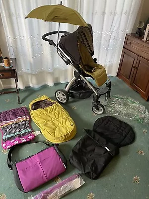 💚mamas & Papas Pram Buggy Pushchair Sola 3 Footmuffs 2 Parasols Bag Rcover Lime • £150