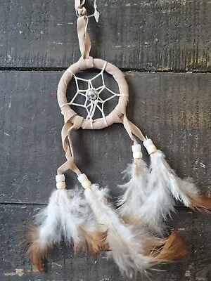 Mini Dream Catcher Feather Car Wall Hanging Key Ring Bedroom Decor Small Beige • £3.99