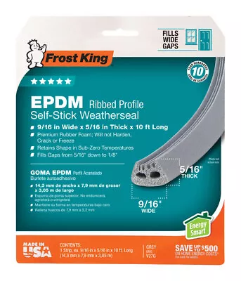 Frost King V27GA EPDM Rubber Foam Weather Stripping Tape 10 L Ft. X 0.31 W In. • $12.80