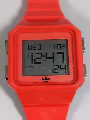 Adidas Digital Chrono Alarm Date Day Timer Backlight Red Square Case Watch • $36.74