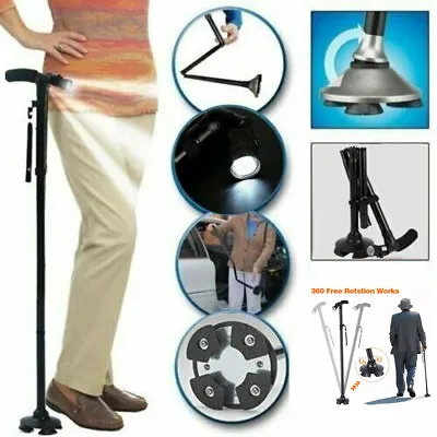 Lightweight Walking Stick With LED Light Adjustable Walking Cane Collapsible • £11.78