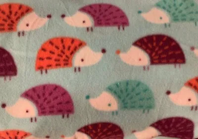 Blue Background Colorful Hedgehog Fleece Fabric By The Yard • £11.57