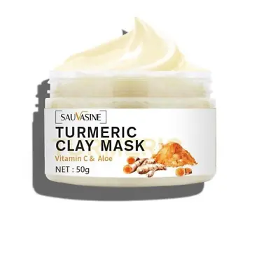 50g Turmeric Face Clay Mask Whitening Treat Acne Marks Brightening Deep Pore  • £5.99