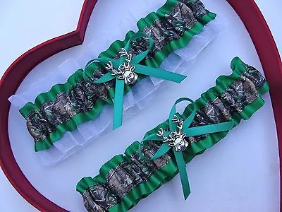 NEW Gorgeous Mossy Oak Emerald White Wedding Garter Prom Camo Camouflage • $13.46