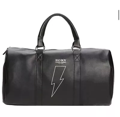 Carolina Herrera Men’s Bad Boy Black Duffle Gym Bag Weekender Faux Leather Tote • $29.99