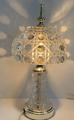 Vintage Lead Crystal Table Lamp Bedside Boudoir Gold Hollywood Regency 12  • $49.69