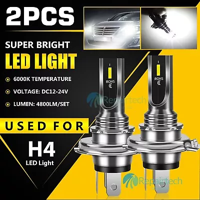 Pair H4 LED Headlight Bulbs Kit High Low Beam Super Bright 4800LM 6000K White • $9