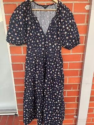 French Connection Blue Floral Maxi Puff Sleeve Dress Size 12 • $25