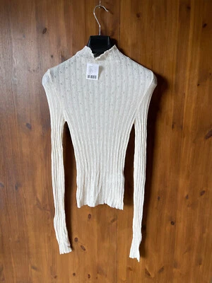 $37.28 • Buy 💖RRP £36 - URBAN OUTFITTERS T-SHIRT Cream Ivory Crochet Knit Top Crop Cropped S