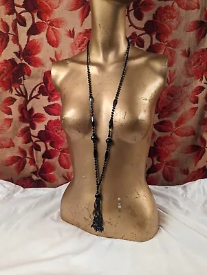 Antique 1920’s Black Jet Bead Mourning Necklace W Big Tassel  • $95