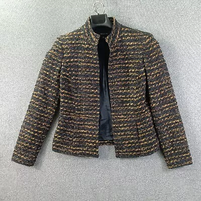 Jones New York Open Blazer Jacket Womens 4 Black Bronze Striped Inlays Office • $10