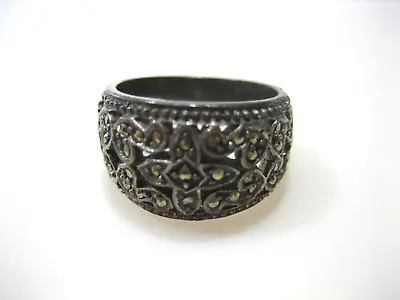 Vintage Signed Seta Sterling Silver Marcasite Cross Ring Size 4.5 • $22.48