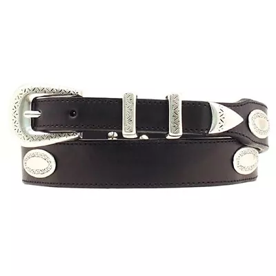 94MF Nocona Western Mens Belt Leather Tapered Top Hand Etched Buckle Black • $43