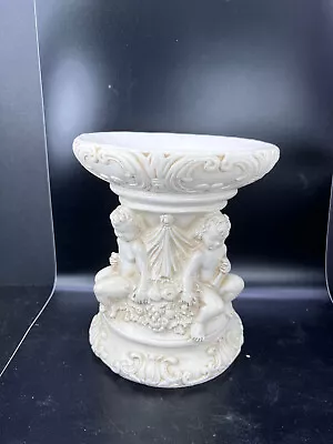 1975 Universal Statuary Corp Chicago White  Round 7  Tall  Cupid Fruit Pedestal • $16.91