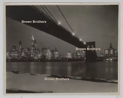 Vintage 1930s NYC City Lights Skyline & Brooklyn Bridge At Night Photo #7 • $23.50