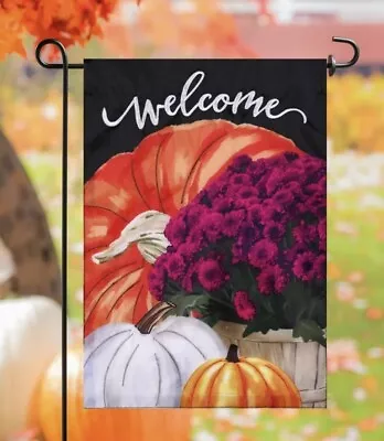 Welcome Fall Pumpkin Mum Flower Thankgsiving Autumn Mini Window Garden Yard Flag • $9.78