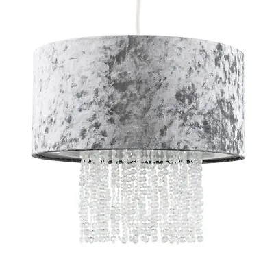 Ceiling Light Shade Velvet Drum Lampshades Jewel Droplet Pendant Shade LED Bulb • £18.89