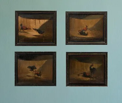 Set Of 4 19th Century English Cock Fighting Scenes Antique Oil Paintings  • £2600