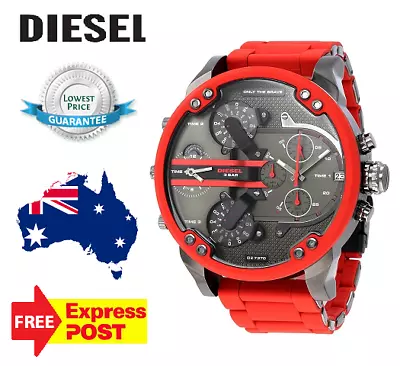 New Diesel Mr Daddy 2.0 Dz7370 Gunmetal/red Silicone Chronograph Mens Watch • $248.99