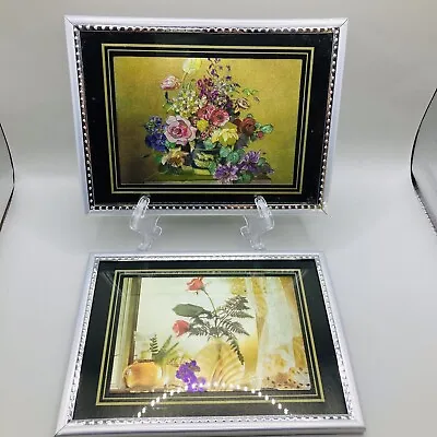 Vintage Foil Art- Floral Images- Framed- Set Of 2 • $18