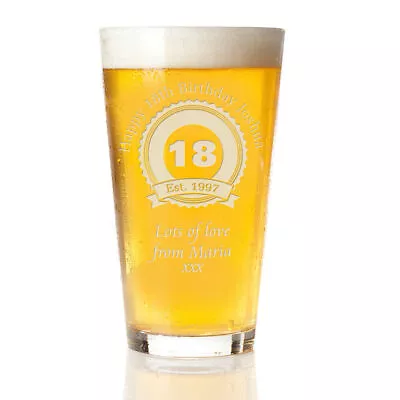 Engraved Beer Pint Glass 18th 21st 30th Personalised Birthday Gift Boxed Present • £13.95