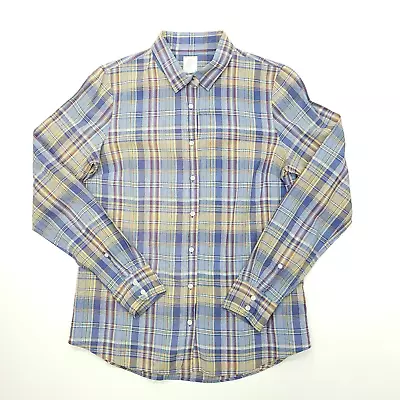 J Crew The Boy Shirt Women 8 Blue Plaid 100% Cotton Long Sleeve Casual Button  • $12.88