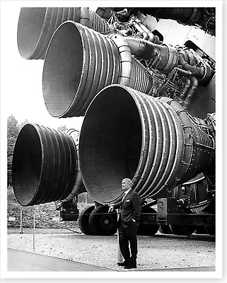 NASA Wernher Von Braun Stands By The Five F-1 Rocket Engines Silver Halide Photo • $35.74