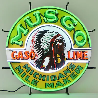 Musgo Neon Sign Gasoline Gas American Advertising Indian Michigan Pump Wall Lamp • $384.99