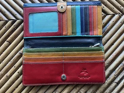 Visconti Rainbow Multi Colored Soft Leather Lined Button Zip CC Slots Wallet • $40