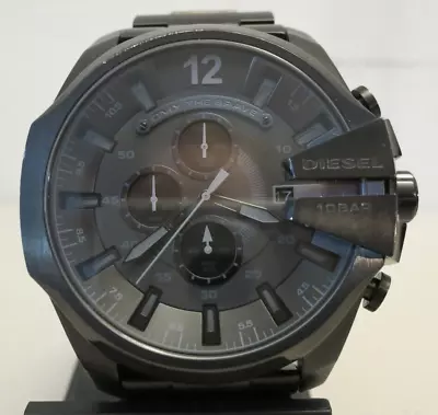 Diesel Mega Chief Chronograph Black Stainless Steel Watch - DZ4355 - New Battery • $50