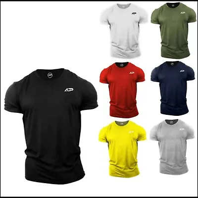 Mens T Shirt Slim Fit Muscle Fit Stretch Tee Gym Crew Neck Short Sleeve Top • £9.99