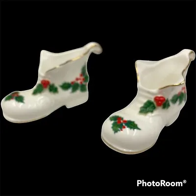 Vintage Christmas Pair Enesco 3” Santa Boots Bone China Maruri • $30