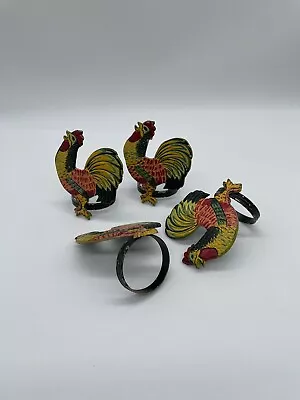 Rooster Napkin Ring Holders Metal Set Of 4 Metal Farmhouse Folk Art • £19.27