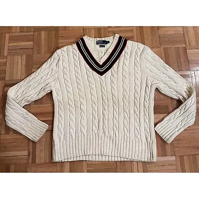 Polo Ralph Lauren Cricket Tennis Cable Knit Sweater Fits Mens XL Golf Jumper • $69.95