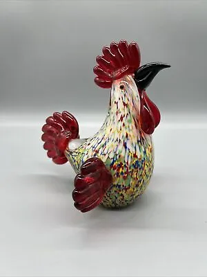Rooster Chicken Hen Murano Style Figurine 6  Tall Hand Blown Art Glass • $24.99
